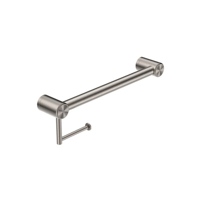 NERO MECCA CARE 32MM GRAB RAIL WITH TOILET ROLL HOLDER 450MM BRUSHED NICKEL