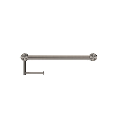 NERO MECCA CARE 32MM GRAB RAIL WITH TOILET ROLL HOLDER 450MM BRUSHED NICKEL