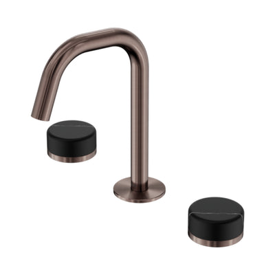 NERO SERENITY BASIN SET EDGE SPOUT WITH MARQUINA BLACK HANDLE 210MM BRUSHED BRONZE