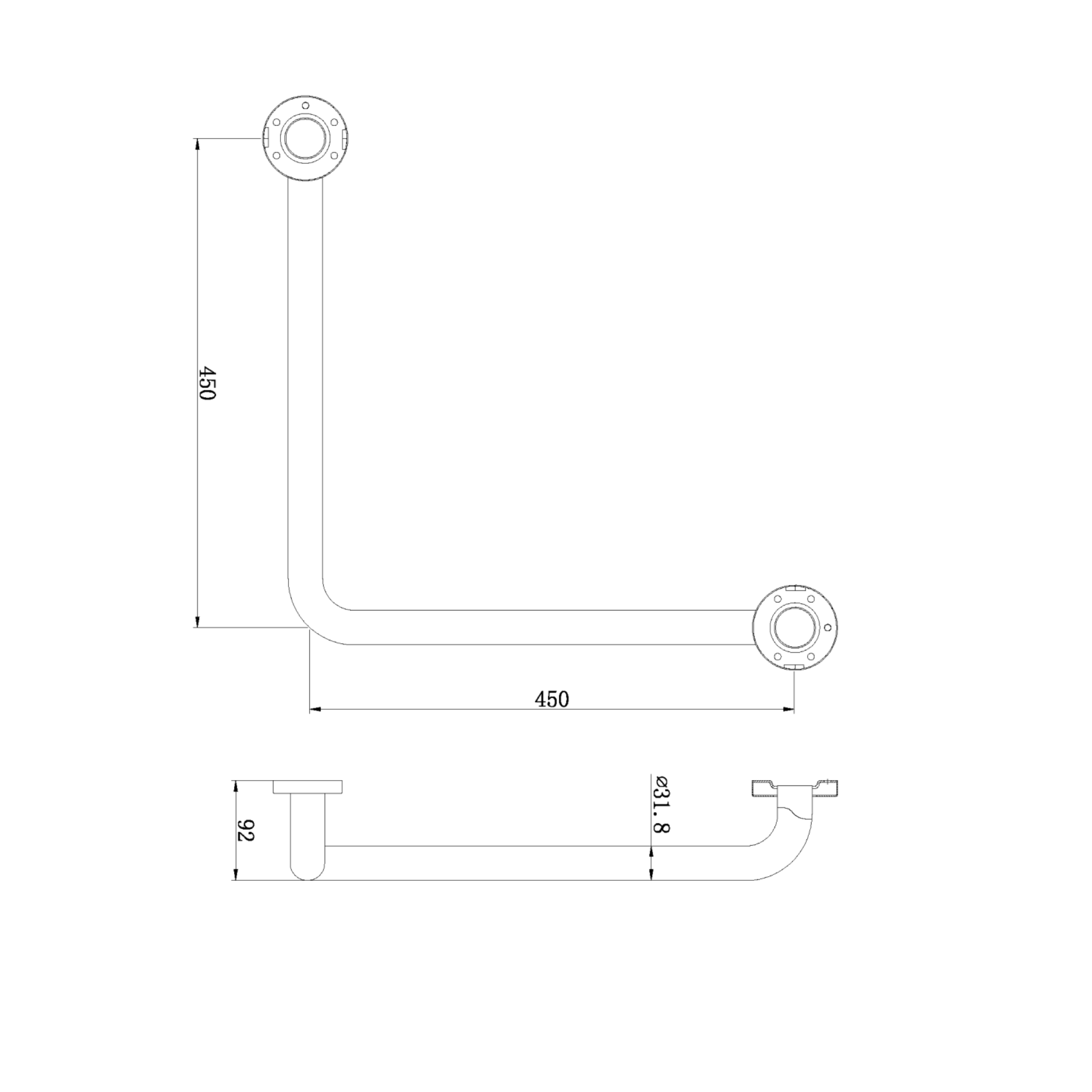 NERO CLASSIC CARE SS304 RIGHT ANGLE GRAB BAR WITH CONCEALED FIXING 450MM MATTE BLACK