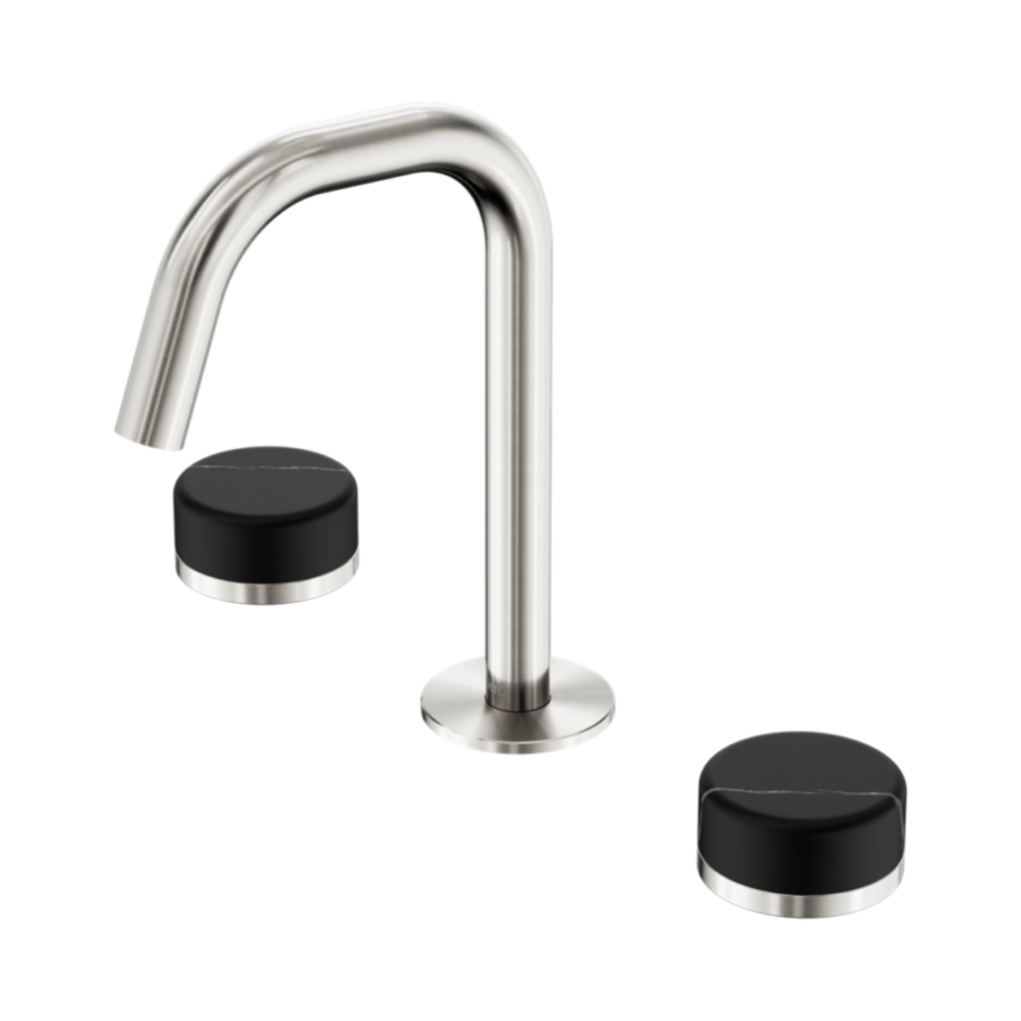 NERO SERENITY BASIN SET EDGE SPOUT WITH MARQUINA BLACK HANDLE 210MM BRUSHED NICKEL