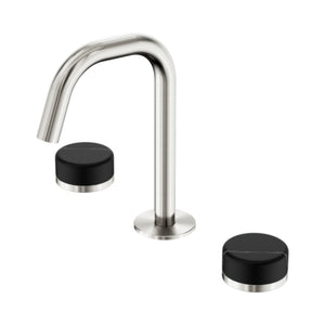 NERO SERENITY BASIN SET EDGE SPOUT WITH MARQUINA BLACK HANDLE 210MM BRUSHED NICKEL