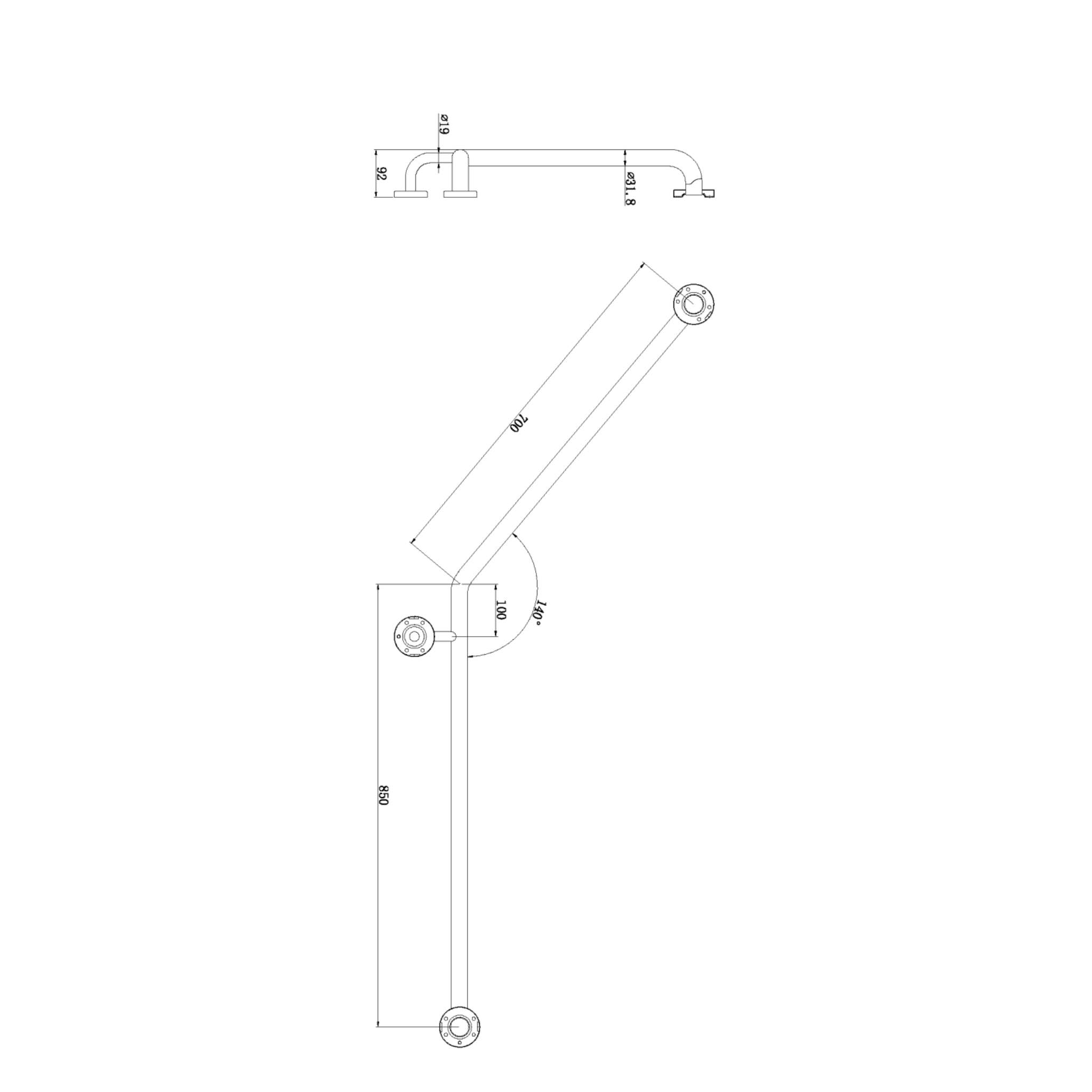 NERO CLASSIC CARE SS304 140 DEGREES RIGHT-HAND 800MM CHROME