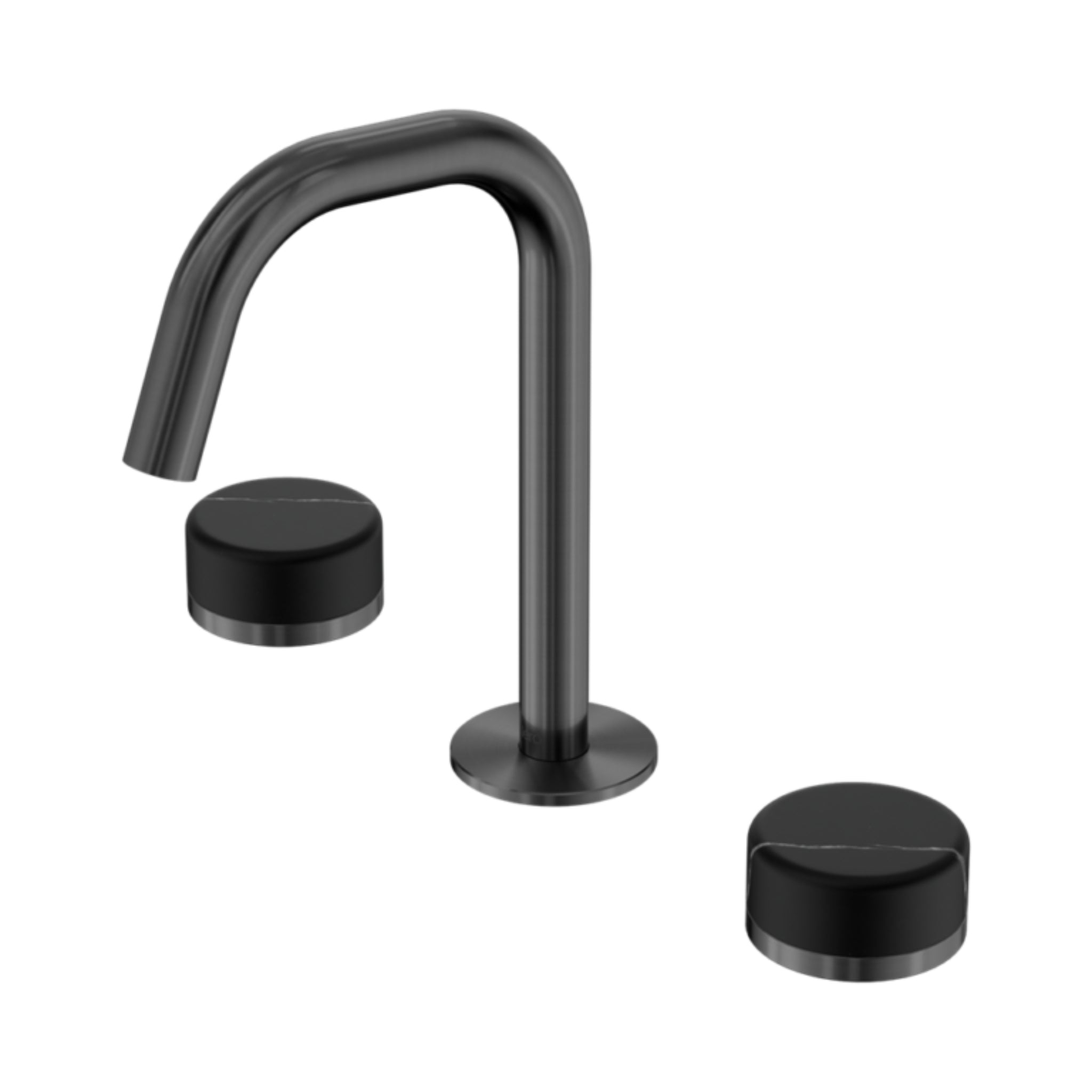 NERO SERENITY BASIN SET EDGE SPOUT WITH MARQUINA BLACK HANDLE 210MM GUN METAL