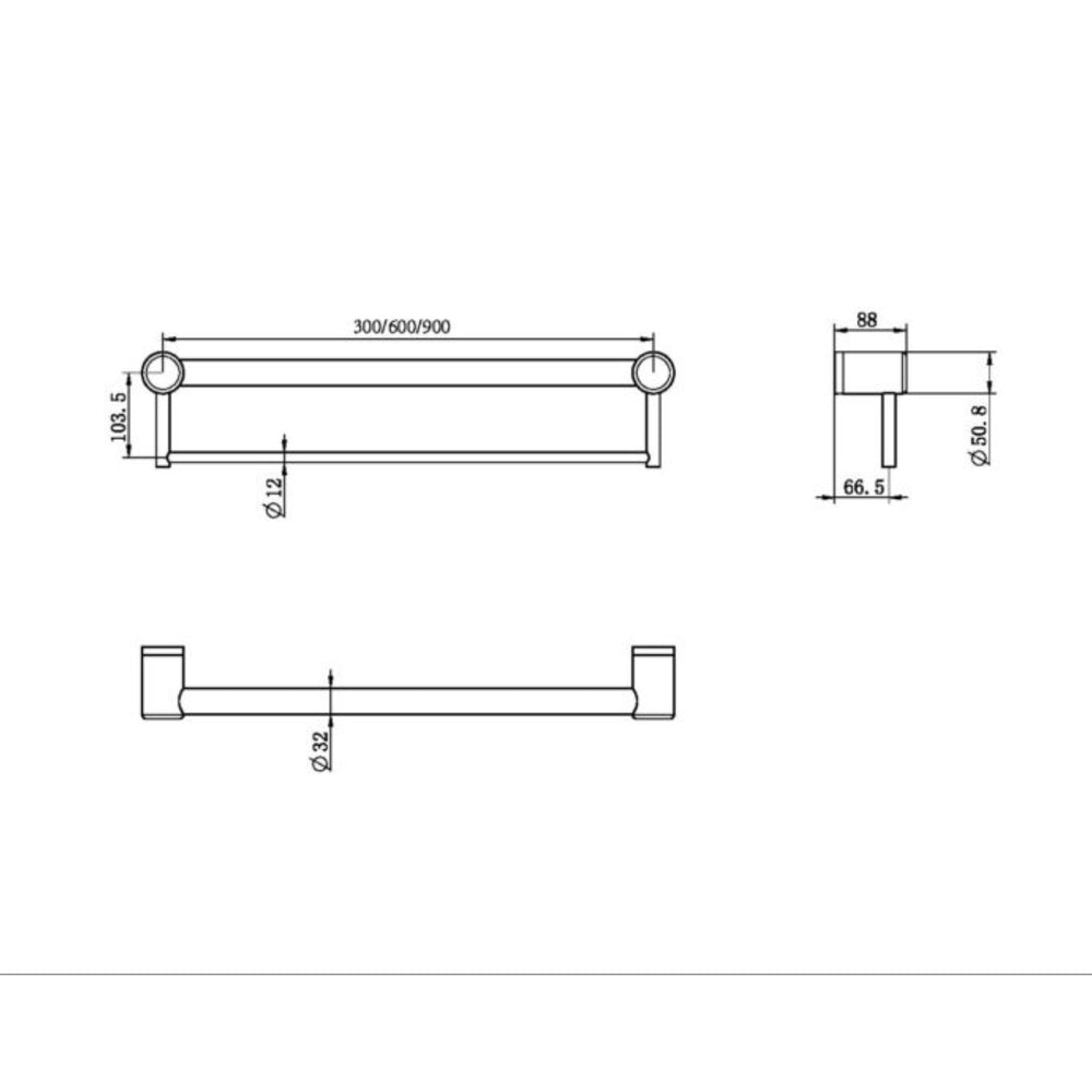 NERO MECCA CARE 32MM GRAB RAIL WITH TOWEL HOLDER  GUN METAL (AVAILABLE IN 300MM, 600MM AND 900MM)