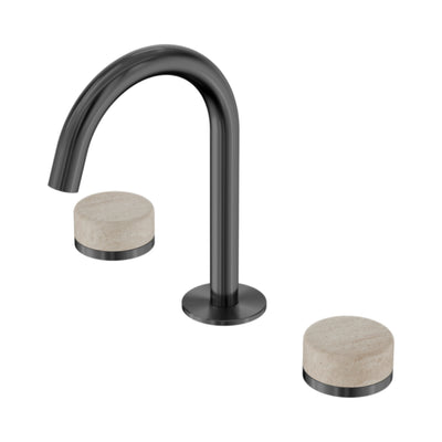 NERO SERENITY BASIN SET ARC SPOUT WITH ROME TRAVERTINE HANDLE 210MM GUN METAL