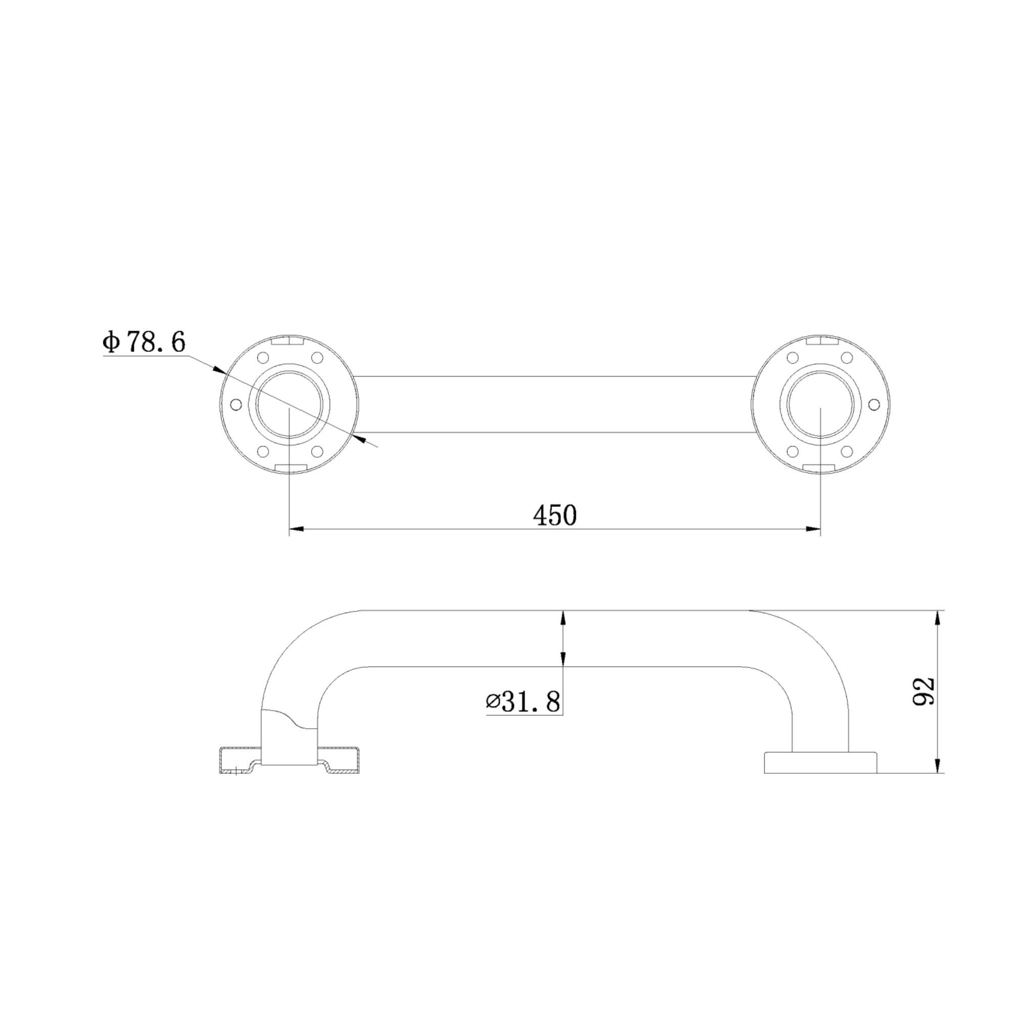 NERO CLASSIC CARE SS304 GRAB BAR WITH CONCEALED FIXING 450MM CHROME
