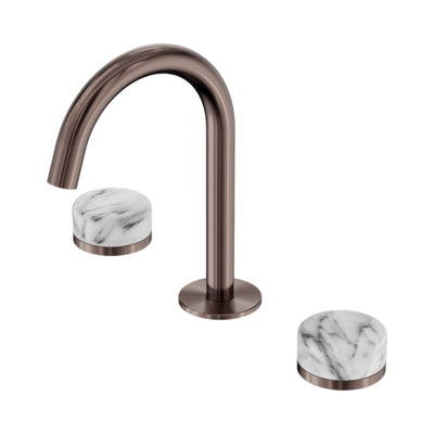 NERO SERENITY BASIN SET ARC SPOUT WITH ARABESCATO CORCHIA HANDLE 210MM BRUSHED BRONZE