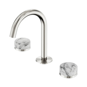 NERO SERENITY BASIN SET ARC SPOUT WITH ARABESCATO CORCHIA HANDLE 210MM BRUSHED NICKEL