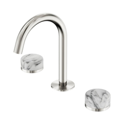 NERO SERENITY BASIN SET ARC SPOUT WITH ARABESCATO CORCHIA HANDLE 210MM BRUSHED NICKEL