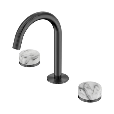 NERO SERENITY BASIN SET ARC SPOUT WITH ARABESCATO CORCHIA HANDLE 210MM GUN METAL
