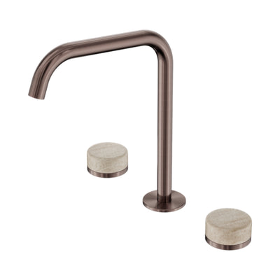 NERO SERENITY BATH/KITCHEN SET EDGE SPOUT WITH ROME TRAVERTINE HANDLE 270MM BRUSHED BRONZE