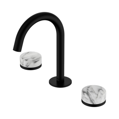 NERO SERENITY BASIN SET ARC SPOUT WITH ARABESCATO CORCHIA HANDLE 210MM MATTE BLACK