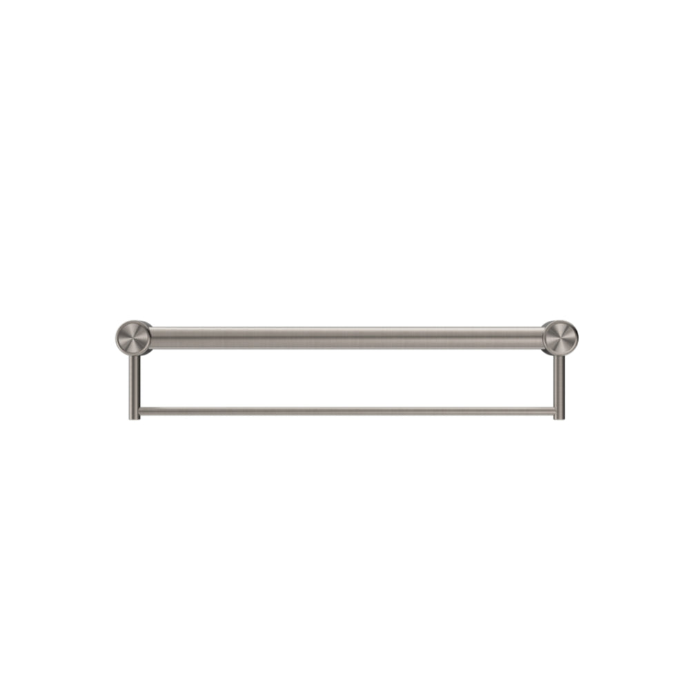NERO MECCA CARE 32MM GRAB RAIL WITH TOWEL HOLDER BRUSHED NICKEL (AVAILABLE IN 300MM, 600MM AND 900MM)
