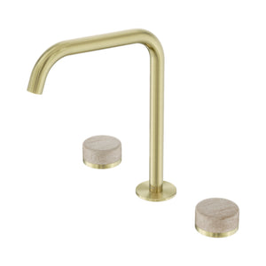 NERO SERENITY BATH/KITCHEN SET EDGE SPOUT WITH ROME TRAVERTINE HANDLE 270MM BRUSHED GOLD