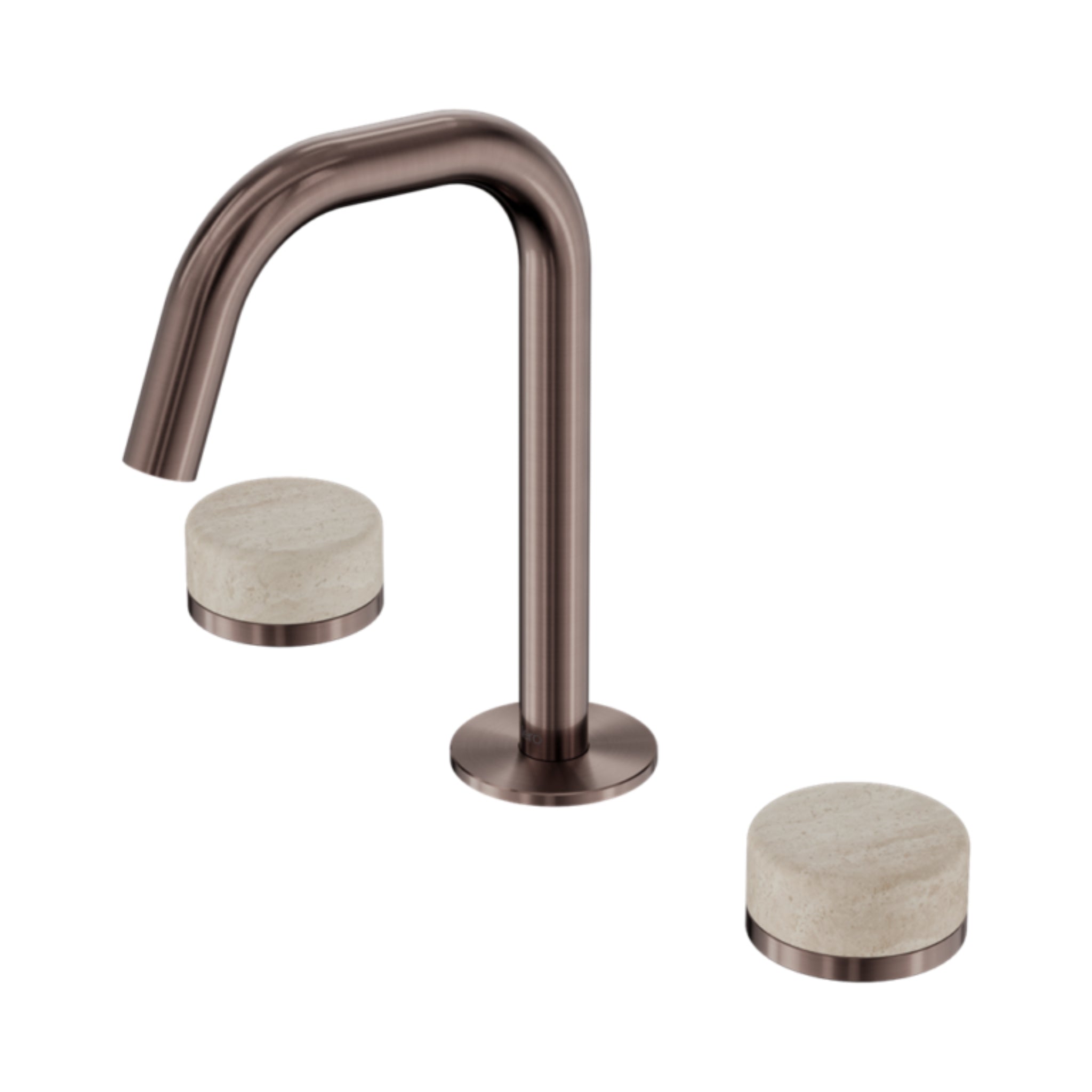 NERO SERENITY BASIN SET EDGE SPOUT WITH ROME TRAVERTINE HANDLE 210MM BRUSHED BRONZE