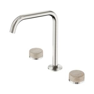 NERO SERENITY BATH/KITCHEN SET EDGE SPOUT WITH ROME TRAVERTINE HANDLE 270MM BRUSHED NICKEL