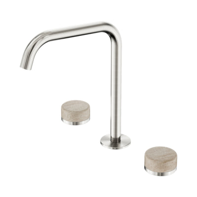 NERO SERENITY BATH/KITCHEN SET EDGE SPOUT WITH ROME TRAVERTINE HANDLE 270MM BRUSHED NICKEL