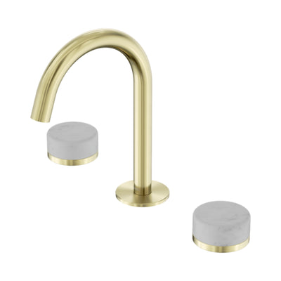 NERO SERENITY BASIN SET ARC SPOUT WITH CARRARA HANDLE 210MM BRUSHED GOLD