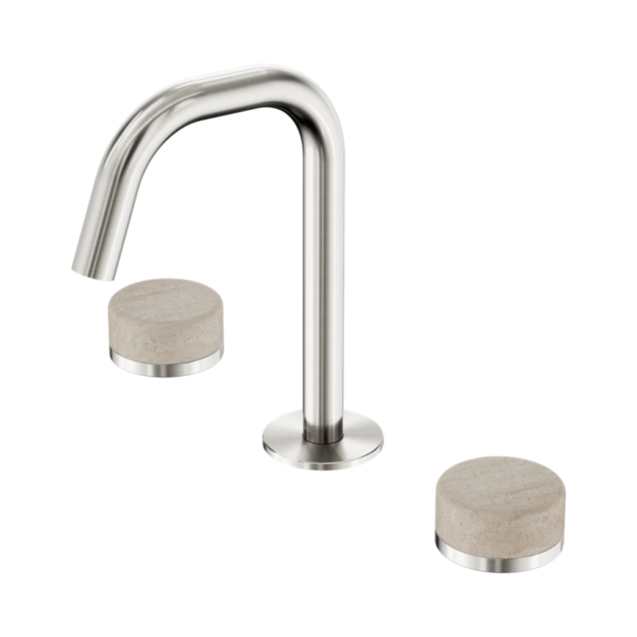 NERO SERENITY BASIN SET EDGE SPOUT WITH ROME TRAVERTINE HANDLE 210MM BRUSHED NICKEL