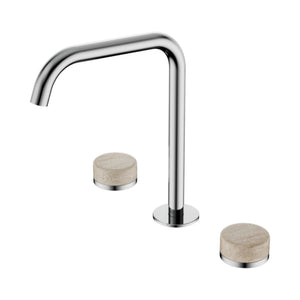 NERO SERENITY BATH/KITCHEN SET EDGE SPOUT WITH ROME TRAVERTINE HANDLE 270MM CHROME