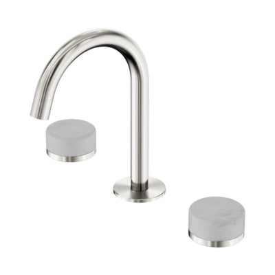 NERO SERENITY BASIN SET ARC SPOUT WITH CARRARA HANDLE 210MM BRUSHED NICKEL