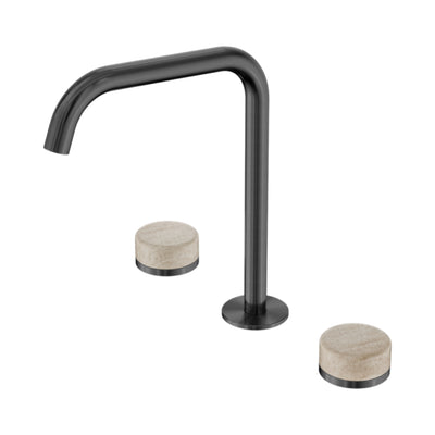 NERO SERENITY BATH/KITCHEN SET EDGE SPOUT WITH ROME TRAVERTINE HANDLE 270MM GUN METAL