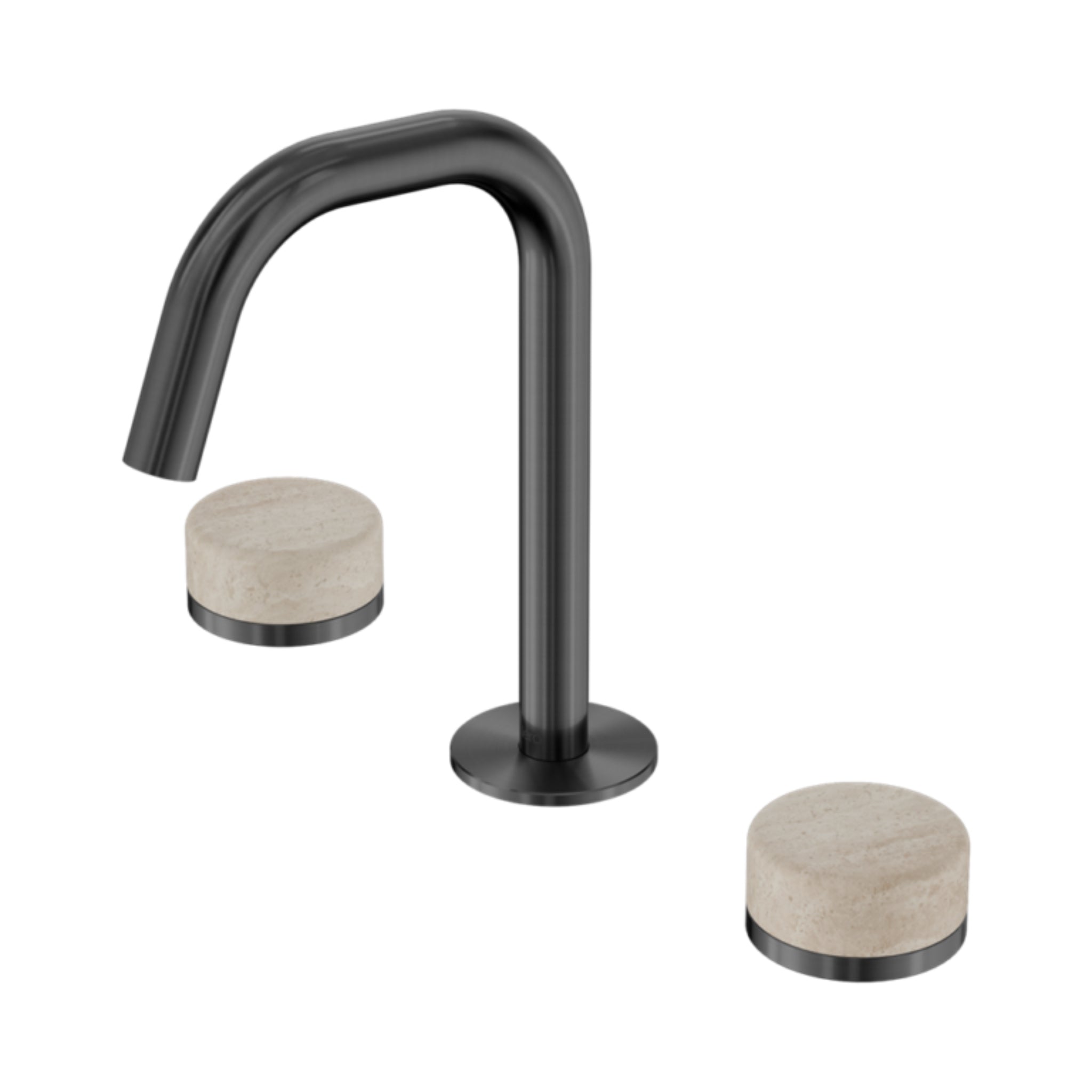 NERO SERENITY BASIN SET EDGE SPOUT WITH ROME TRAVERTINE HANDLE 210MM GUN METAL