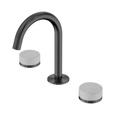 NERO SERENITY BASIN SET ARC SPOUT WITH CARRARA HANDLE 210MM GUN METAL