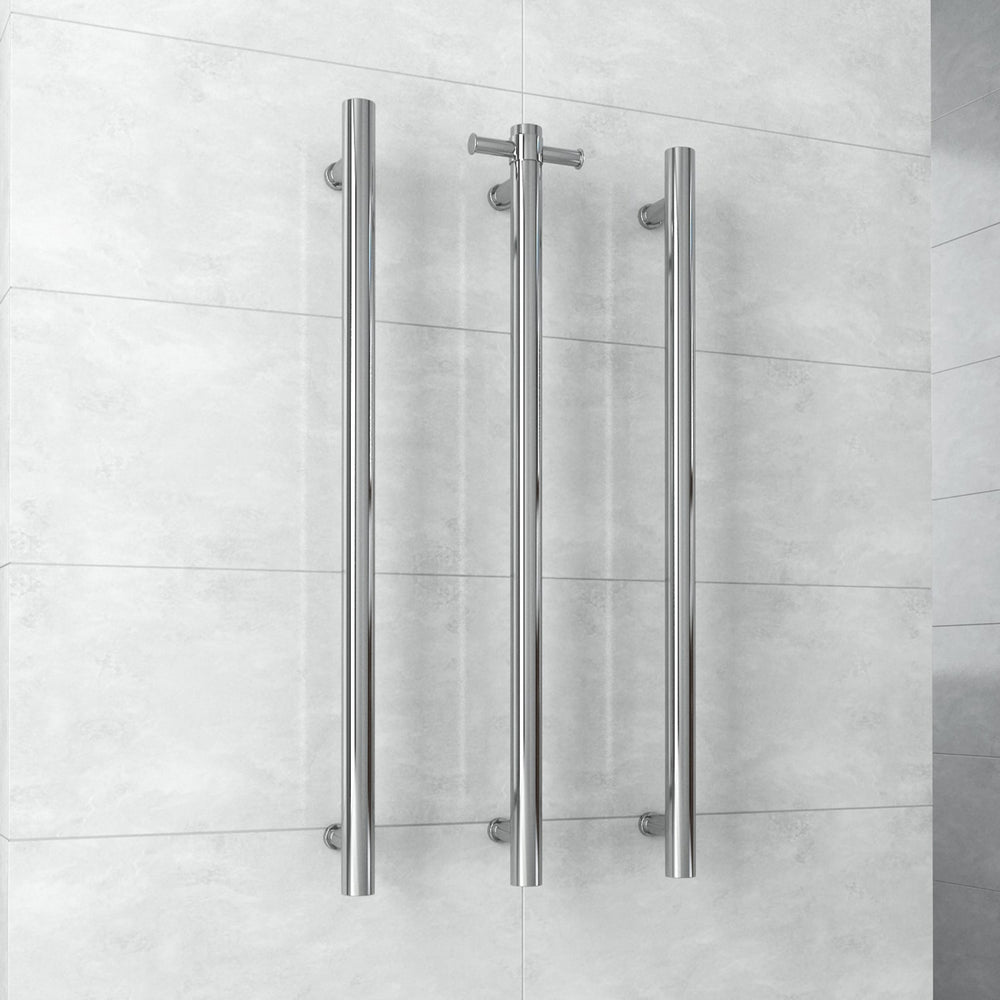 THERMOGROUP ROUND NON-HEATED VERTICAL SINGLE TOWEL RAIL POLISHED STAINLESS STEEL 142MM