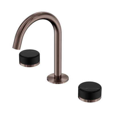 NERO SERENITY BASIN SET ARC SPOUT WITH MARQUINA BLACK HANDLE 210MM BRUSHED BRONZE