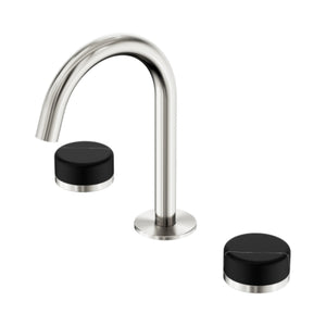 NERO SERENITY BASIN SET ARC SPOUT WITH MARQUINA BLACK HANDLE 210MM BRUSHED NICKEL