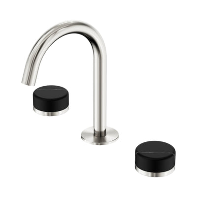 NERO SERENITY BASIN SET ARC SPOUT WITH MARQUINA BLACK HANDLE 210MM BRUSHED NICKEL
