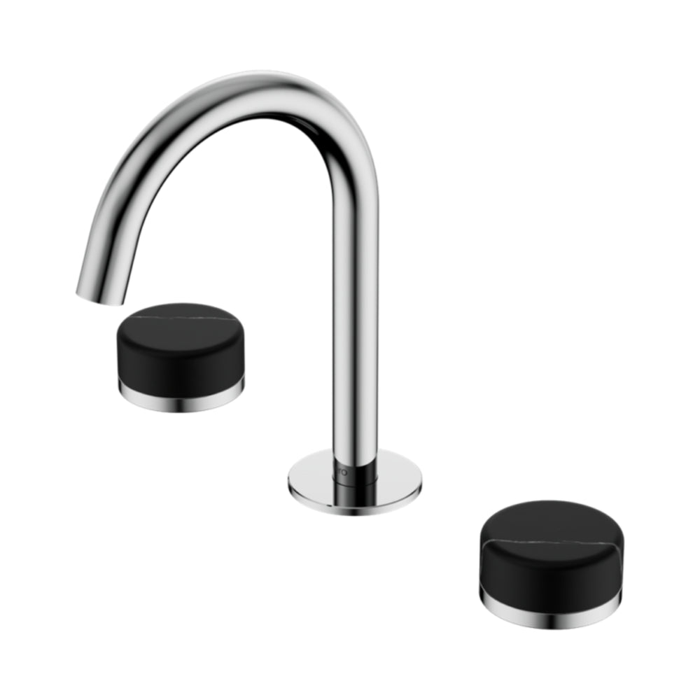 NERO SERENITY BASIN SET ARC SPOUT WITH MARQUINA BLACK HANDLE 210MM CHROME