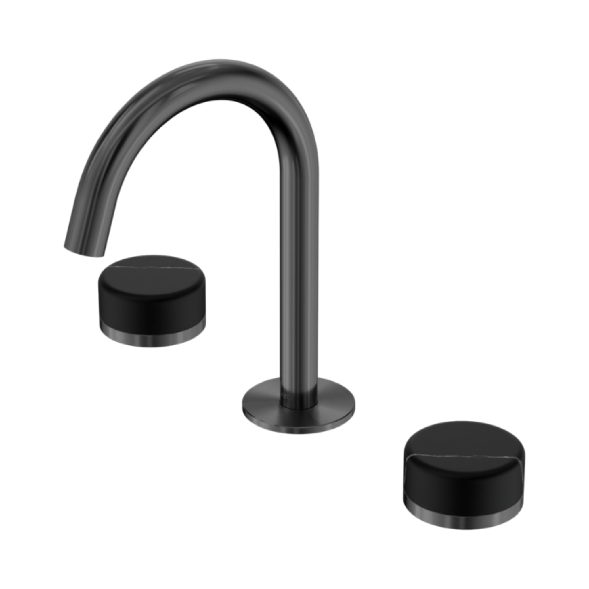 NERO SERENITY BASIN SET ARC SPOUT WITH MARQUINA BLACK HANDLE 210MM GUN METAL