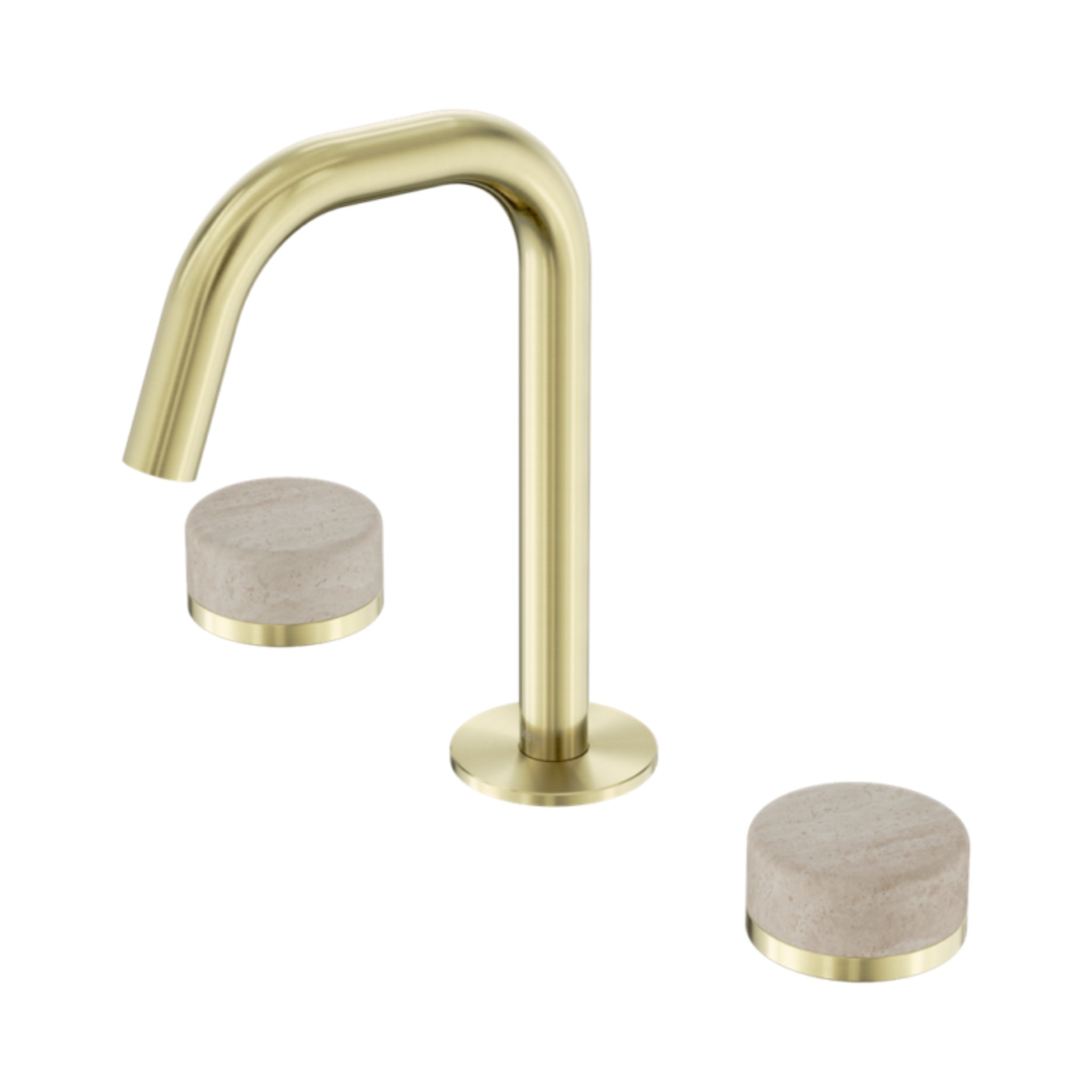 NERO SERENITY BASIN SET EDGE SPOUT WITH ROME TRAVERTINE HANDLE 210MM BRUSHED GOLD