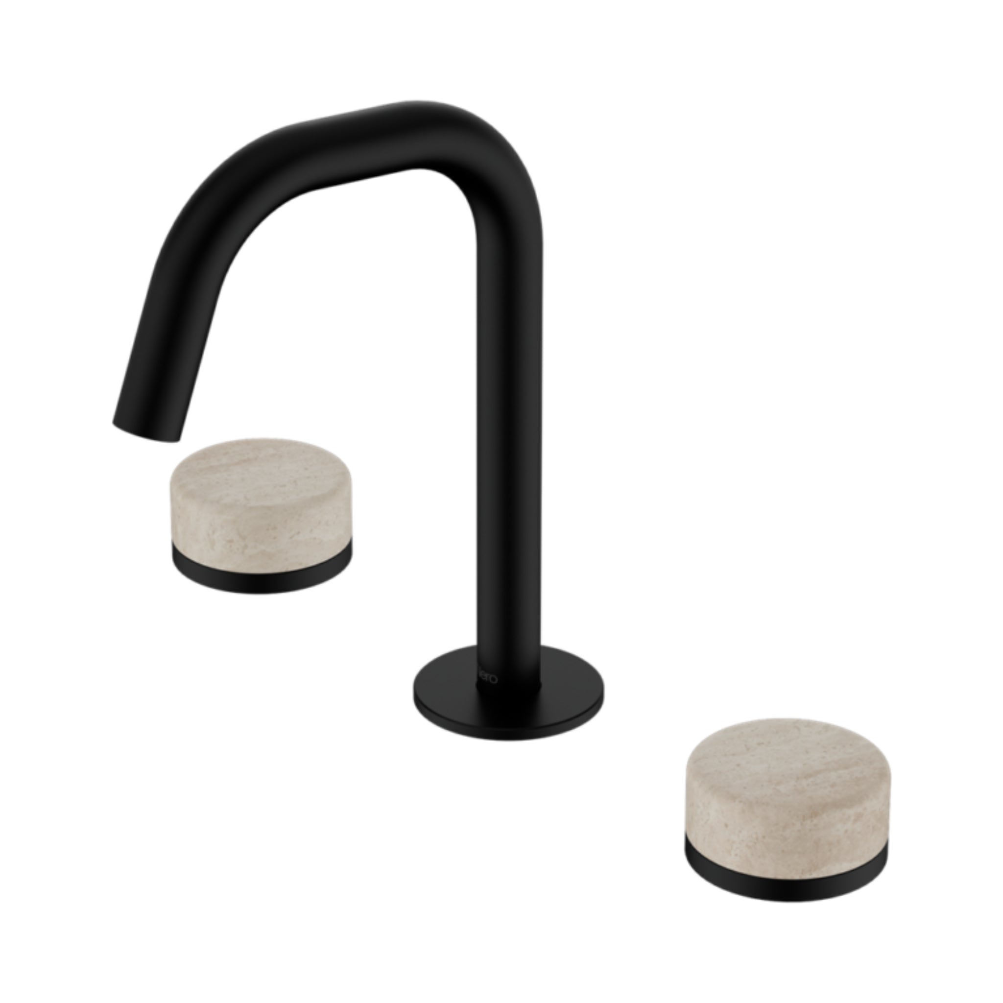 NERO SERENITY BASIN SET EDGE SPOUT WITH ROME TRAVERTINE HANDLE 210MM MATTE BLACK