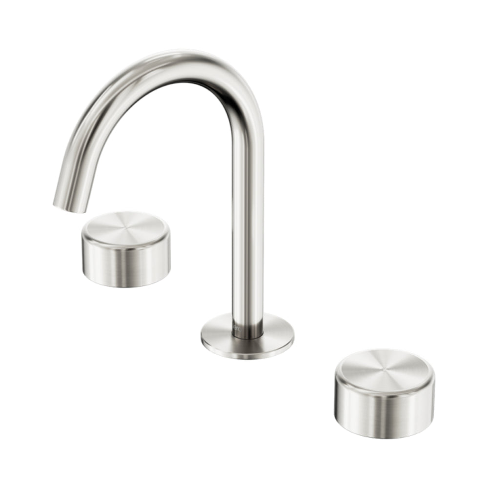 NERO SERENITY BASIN SET ARC SPOUT WITH METAL HANDLE 210MM BRUSHED NICKEL