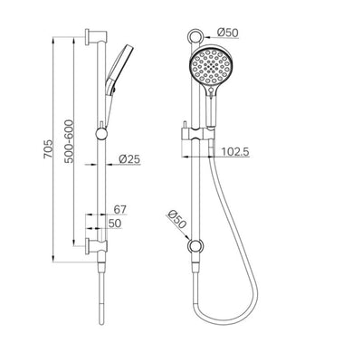 NERO SERENITY RAIL SHOWER 705MM MATTE BLACK