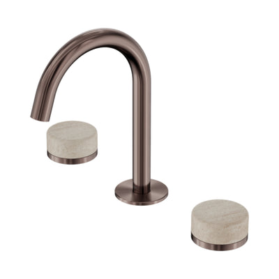 NERO SERENITY BASIN SET ARC SPOUT WITH ROME TRAVERTINE HANDLE 210MM BRUSHED BRONZE