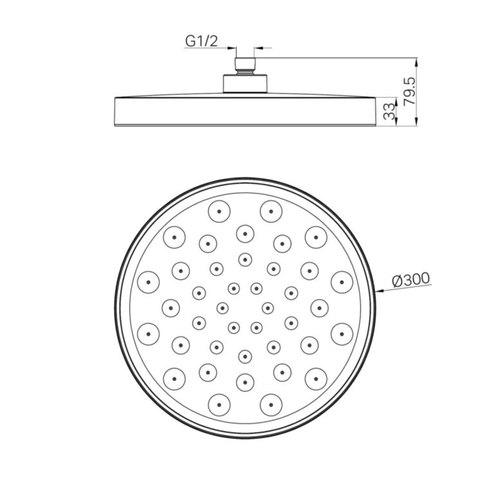 NERO SERENITY WALL SHOWER HEAD 300MM BRUSHED NICKEL