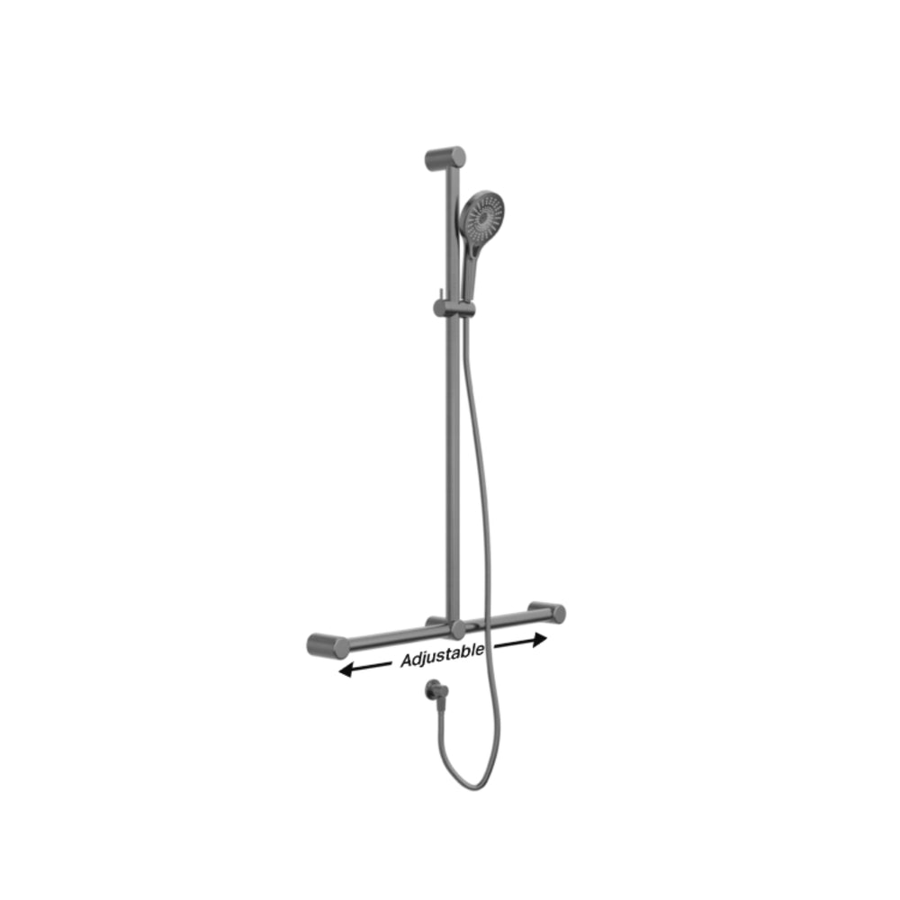NERO MECCA CARE 32MM T BAR GRAB RAIL AND ADJUSTABLE SHOWER SET GUN METAL