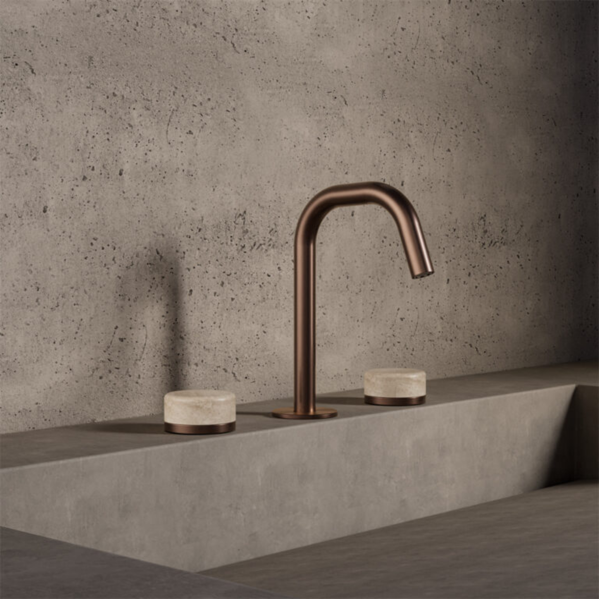 NERO SERENITY BASIN SET EDGE SPOUT WITH ROME TRAVERTINE HANDLE 210MM BRUSHED BRONZE