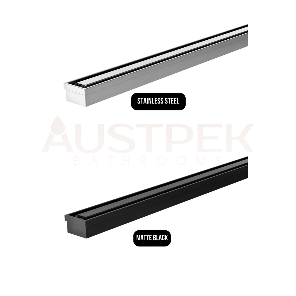 PHOENIX FLAT SLIMLINE 65MM CHANNEL DRAIN 30MM OUTLET MATTE BLACK 600MM, 750MM AND 900MM