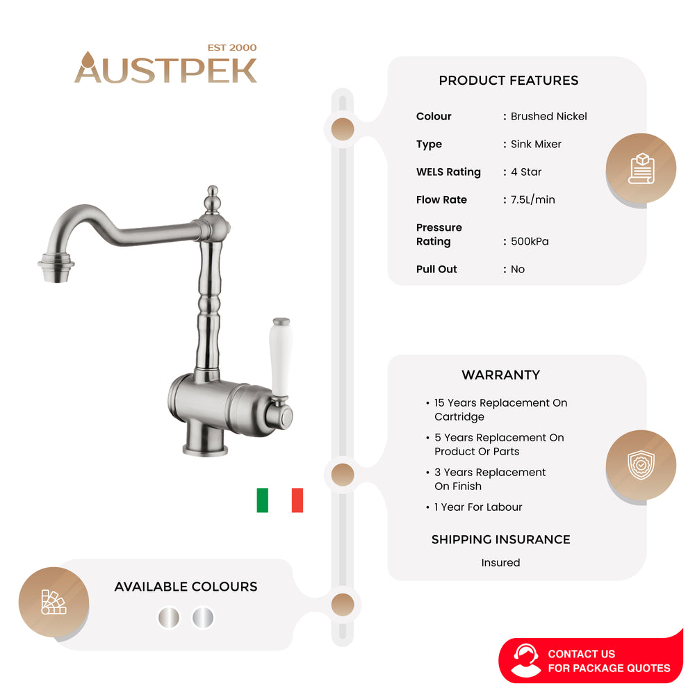 ARMANDO VICARIO LEAD FREE PROVINCIAL SINK MIXER BRUSHED NICKEL