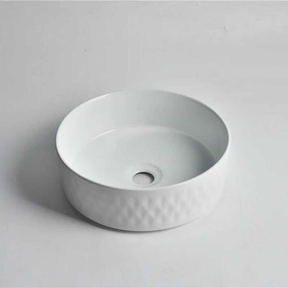 CLAYA DIAMOND ROUND ABOVE COUNTER BASIN GLOSS WHITE 360MM