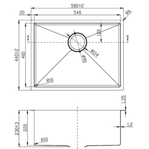 IKON EDEN SINGLE BOWL ABOVE / UNDERMOUNT SINK STAINLESS STEEL 540MM
