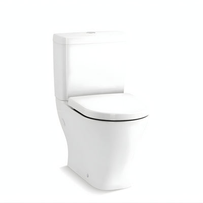 KOHLER REACH II RIMLESS BACK-TO-WALL TOILET SUITE WITH WRAP OVER SEAT GLOSS WHITE