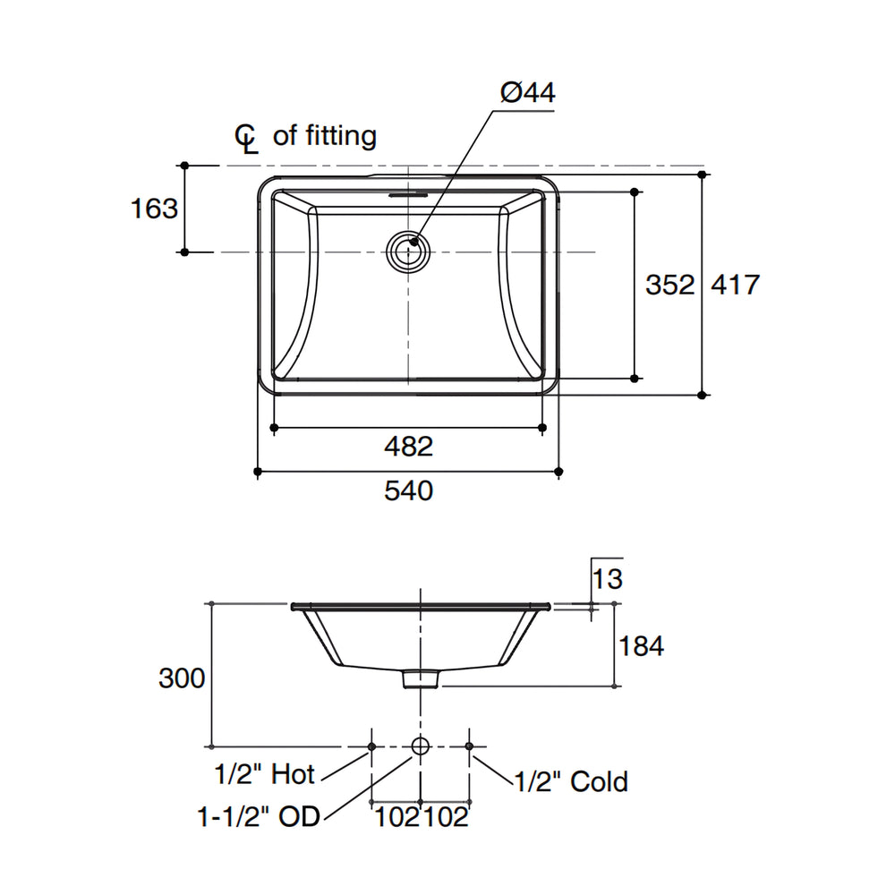 KOHLER BRAZN UNDER COUNTER BASIN WHITE 540MM
