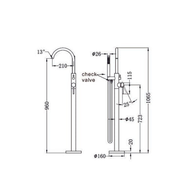 NERO MECCA FREESTANDING MIXER WITH HAND SHOWER 1065MM BRUSHED GOLD